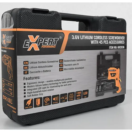 EXPERT PERFORMANCE 3.6V LITHIUM CORDLESS SCREWDRIVER WITH 45 PCS ACCESSORIES Akkumulátoros csavarhúzó