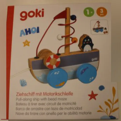 Goki Pull-along ship with bead maze Fából készült játék