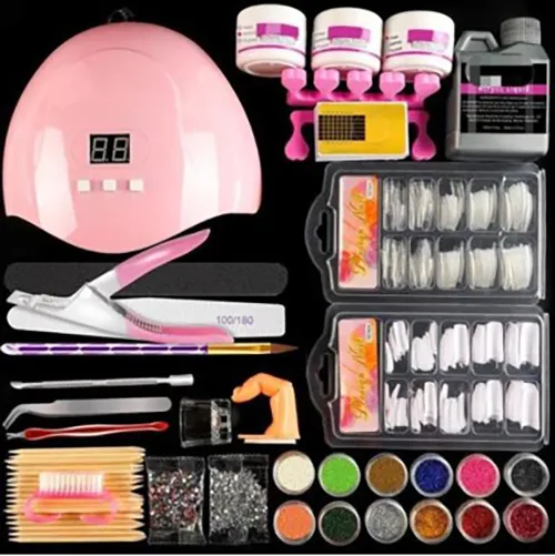 Acrylic Nail Art Kit with UV LED Lamp & Gel Polish Set Körömművészeti készlet