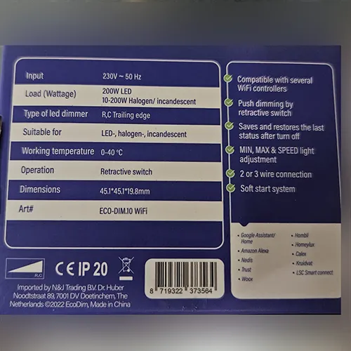 EcoDim Smart dimmer module Wi-Fi fényerő-szabályozó kapcsoló