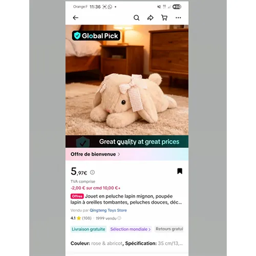 Peluche lapin magnon Puha játék