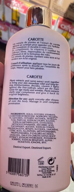 Pr. Francoise Bedon Paris Carotte Lightening Body Lotion Bőrvilágosító krém