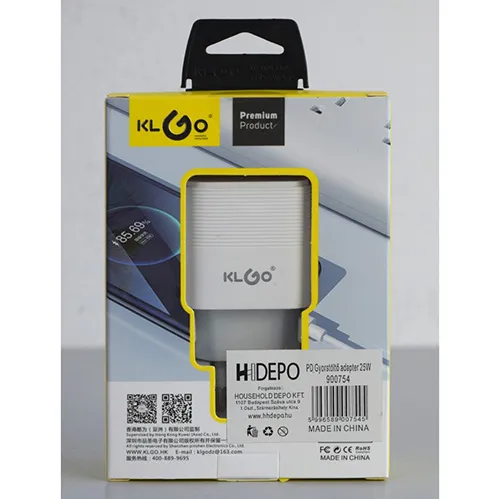 KLGO PD 25W SINGLE PORT ADAPTER USB töltő