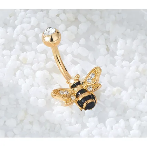 1 pièce Mignon En Forme D'abeille Nombril Anneau Avec Zircone Cubique Pierre Décoration Piercing ékszerek